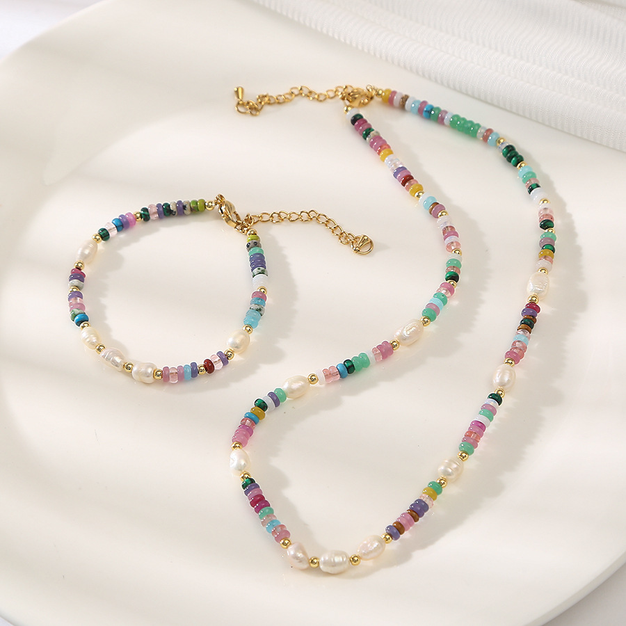 五彩石巴洛克天然淡水珍珠百搭手链小众设计轻奢手镯闺蜜学生手饰详情4
