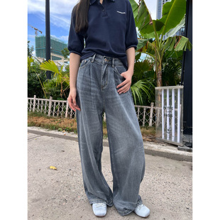 GAGD white Tencel wide-leg jeans for women, simple, loose and drape straight-leg jeans pic 5