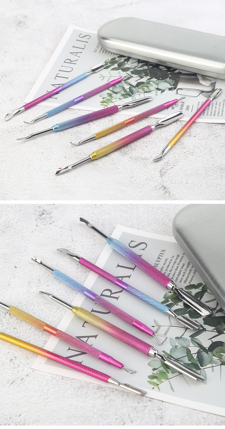 Factory direct supply of new dual-color gradient dead skin fork nail planer steel push nail removal tool set shanilak pic 7
