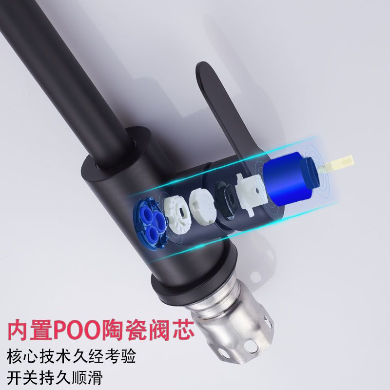 Cross-border foreign trade version 304 stainless steel brushed black flat three-way kitchen sink sink, pull-out cold and hot water faucet pic 6