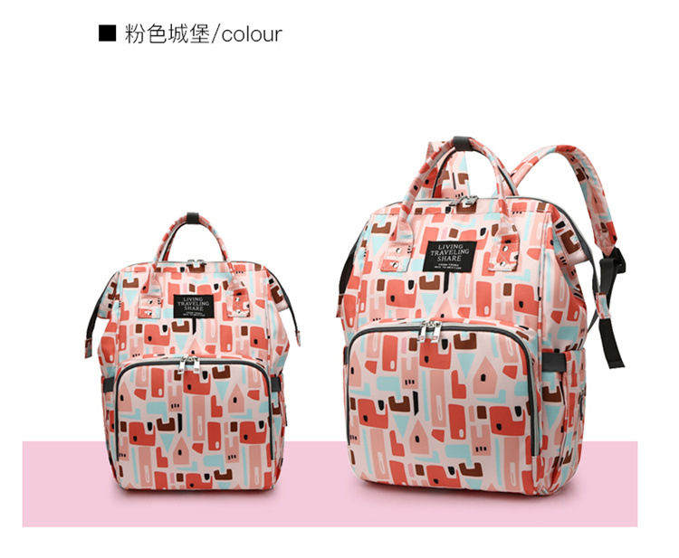 New patterned mommy bag, multi-functional waterproof dry-wet separation, large-capacity baby bottle, double-shoulder mother and baby bag, waterproof hook pic 23