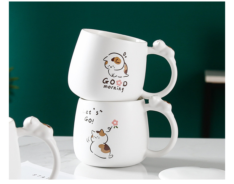 雷沃陶瓷可爱猫咪陶瓷杯3D猫咪马克杯带盖带勺卡通杯子学生礼品杯详情7