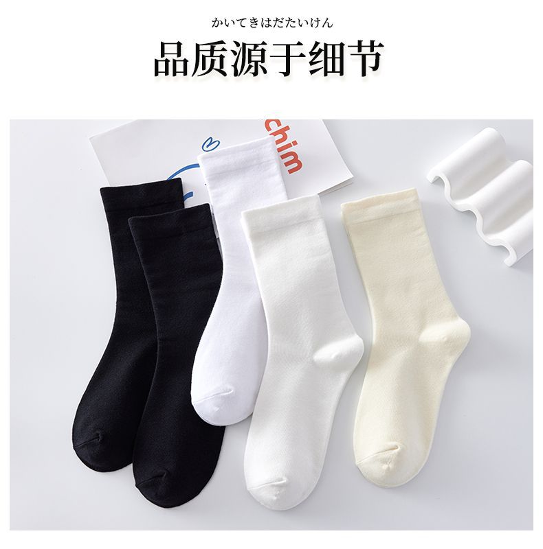 白色袜子女春款纯棉秋天月子中筒袜ins潮纯色日系堆堆袜长袜夏天详情3