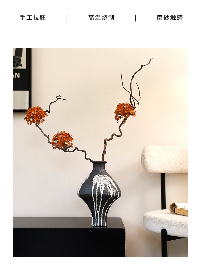 Wabi-sabi Zen-inspired ceramic vases, Japanese retro art flower arrangement wine cups, new Chinese-style tea room, entrance hall ornaments, and homestay decorations pic 7