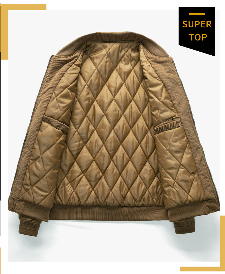 Corduroy stand-up collar jacket for men, autumn and winter business casual coat for dad, loose plus-size shirt for men, retro baseball jacket pic 14