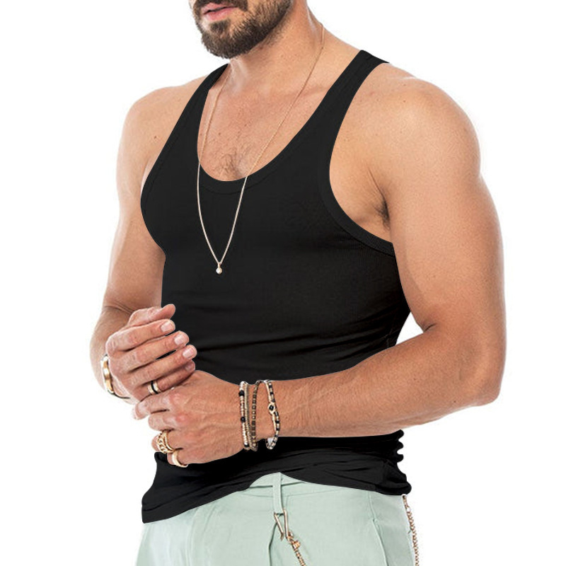 亚马逊男士背心弹力紧身纯色运动背心男夏季修身型健美打底衫批发详情13