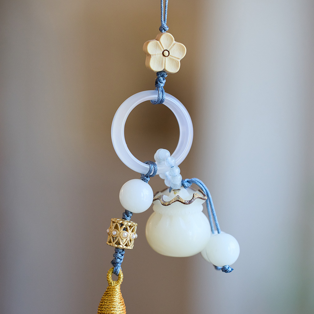 Wholesale of temple style white jade Bodhi mobile phone pendants, money and money bags, retro and ancient-style tassel accessories pic 15