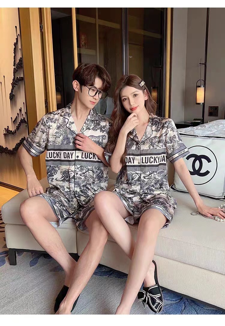 丛林秘境短袖短裤情侣冰丝睡衣女丛林大码时尚印花D家山水画轻奢详情13