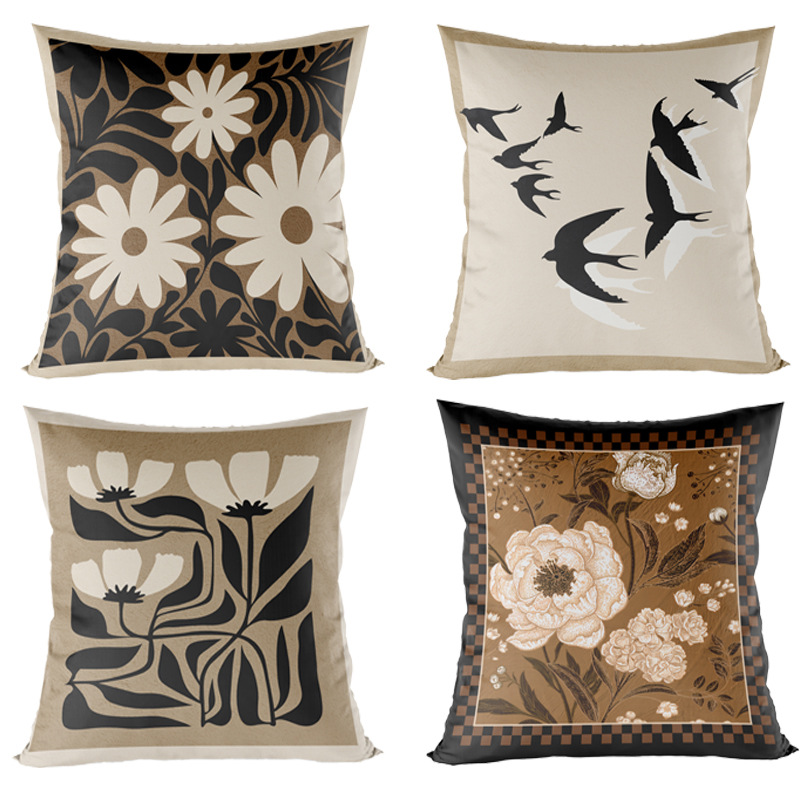 Retro flower pillowcase, country-style light luxury sunflower jacquard pillow, homestay sofa decoration cushion cover, cross-border pic 3