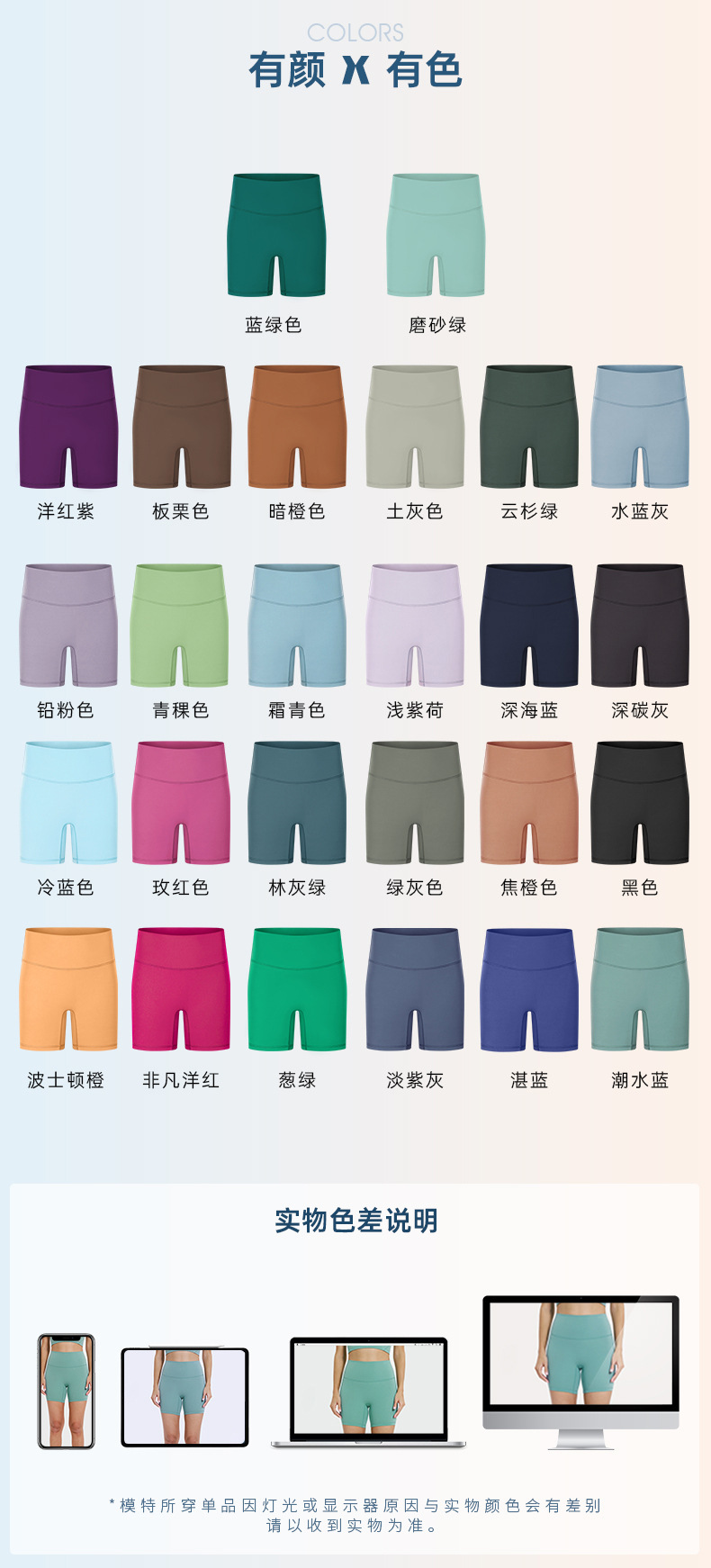 New nude-feel, no-embarrassment line solid color yoga shorts, double-sided brushed tight elastic sports and fitness three-inch pants for women pic 12