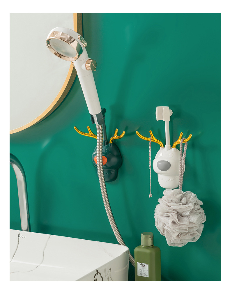 Light luxury, seamless, no-drilling showerhead fixator, adjustable household waterproof, powerful cartoon antler showerhead stand pic 17