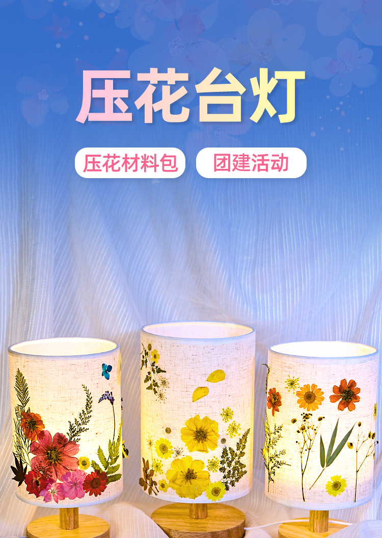 压花台灯沙龙课diy手工压花标本小夜灯卧室床头灯文创团建活动详情1