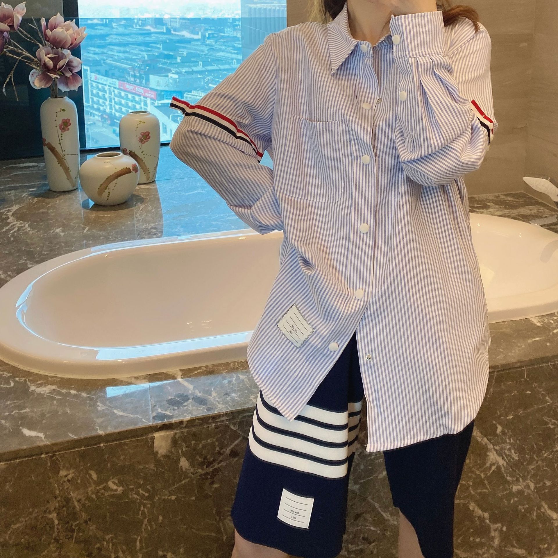 TB casual trendy brand poplin slim-fit solid white shirts for men and women, Oxford fabric shirts for women with long sleeves pic 40