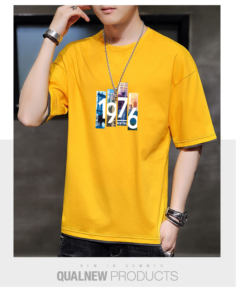 New Korean loose short-sleeved T-shirts for young men. Two pieces of cotton half-sleeved faux faux T-shirts for students, cool and oversized pic 68