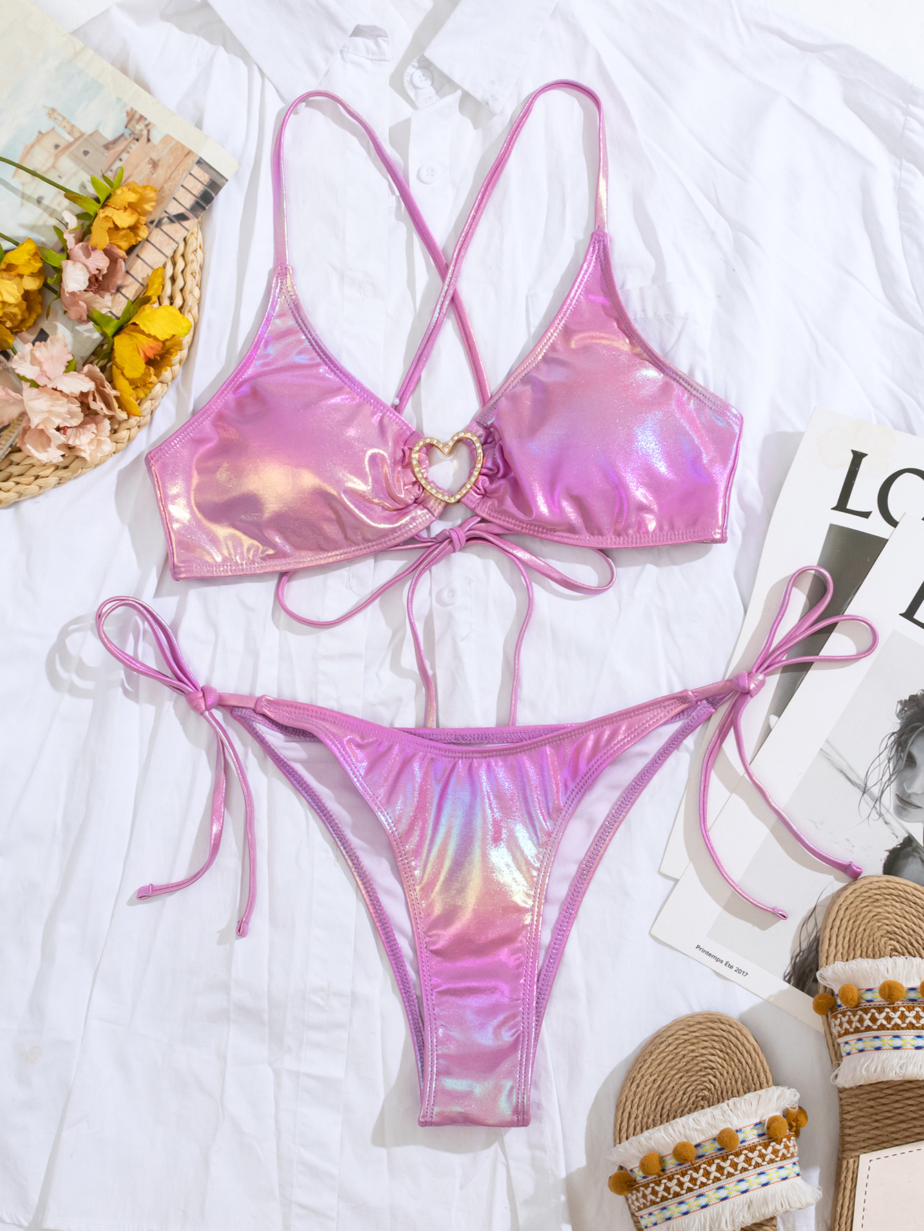 2023 new export style two-piece bikini, Bikini with strappy iridescent fabric, sexy diamond swimsuit pic 3