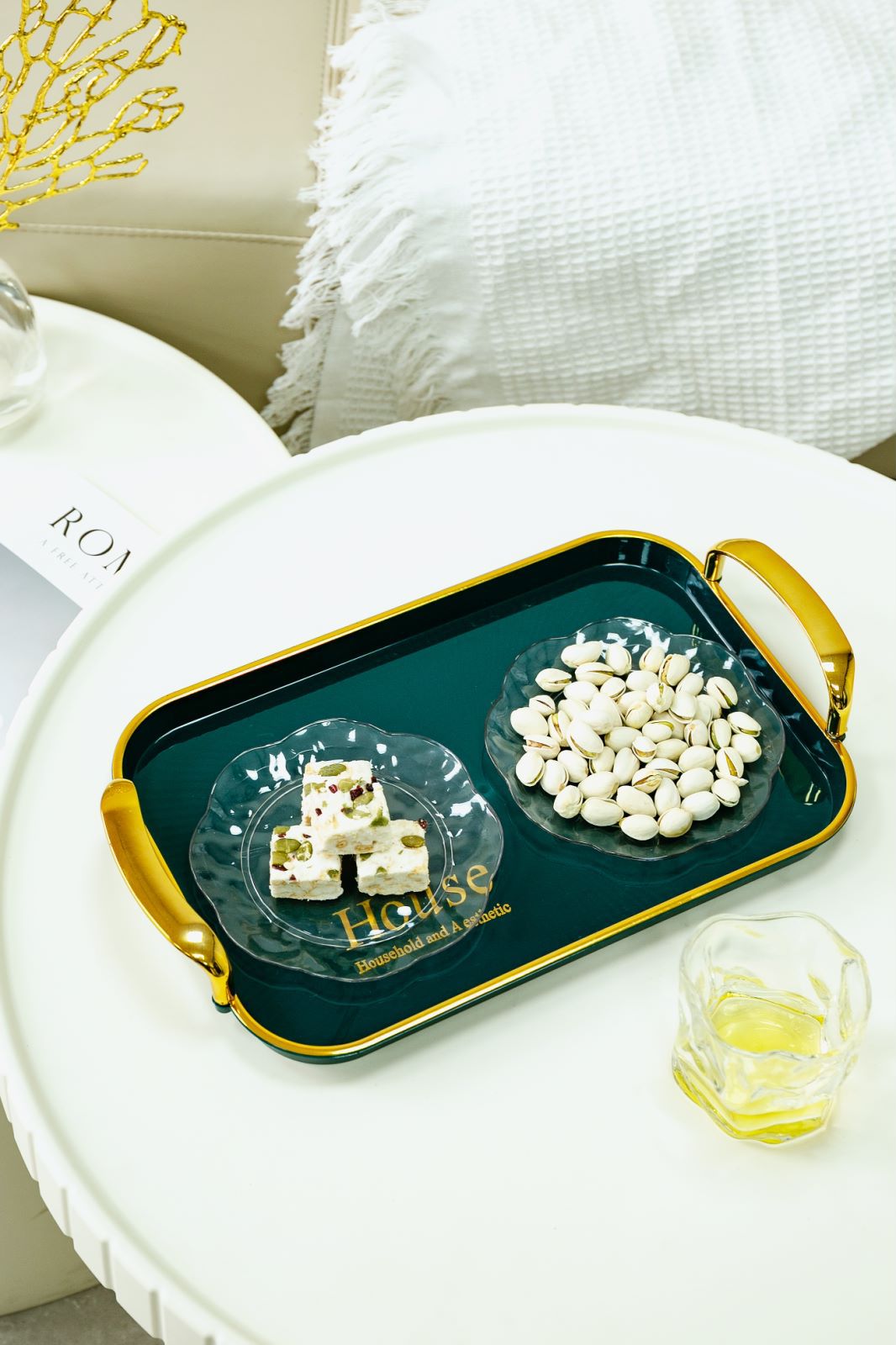 长方形白金轻奢双耳托盘家用放茶杯网红茶盘客厅水杯水果盘收纳盘详情12