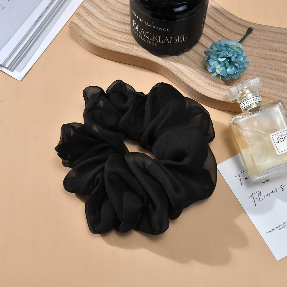 2023年新款大号纯色雪纺大肠发圈欧美女简约款扎头发皮筋厂家直供详情3