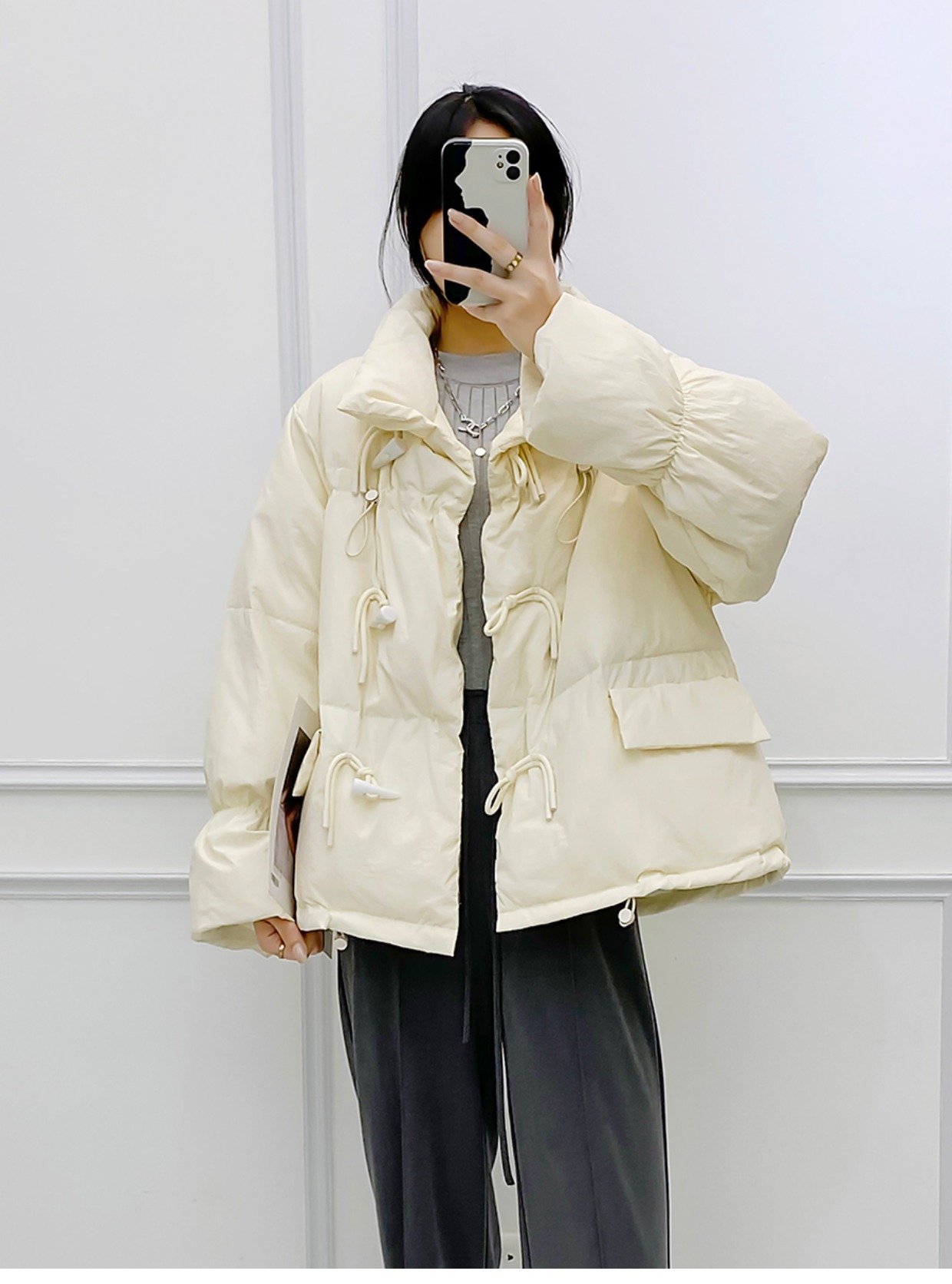 韩系仙女牛角扣羽绒服女洋气短款新款韩版宽松白鸭绒面包服外套潮详情18