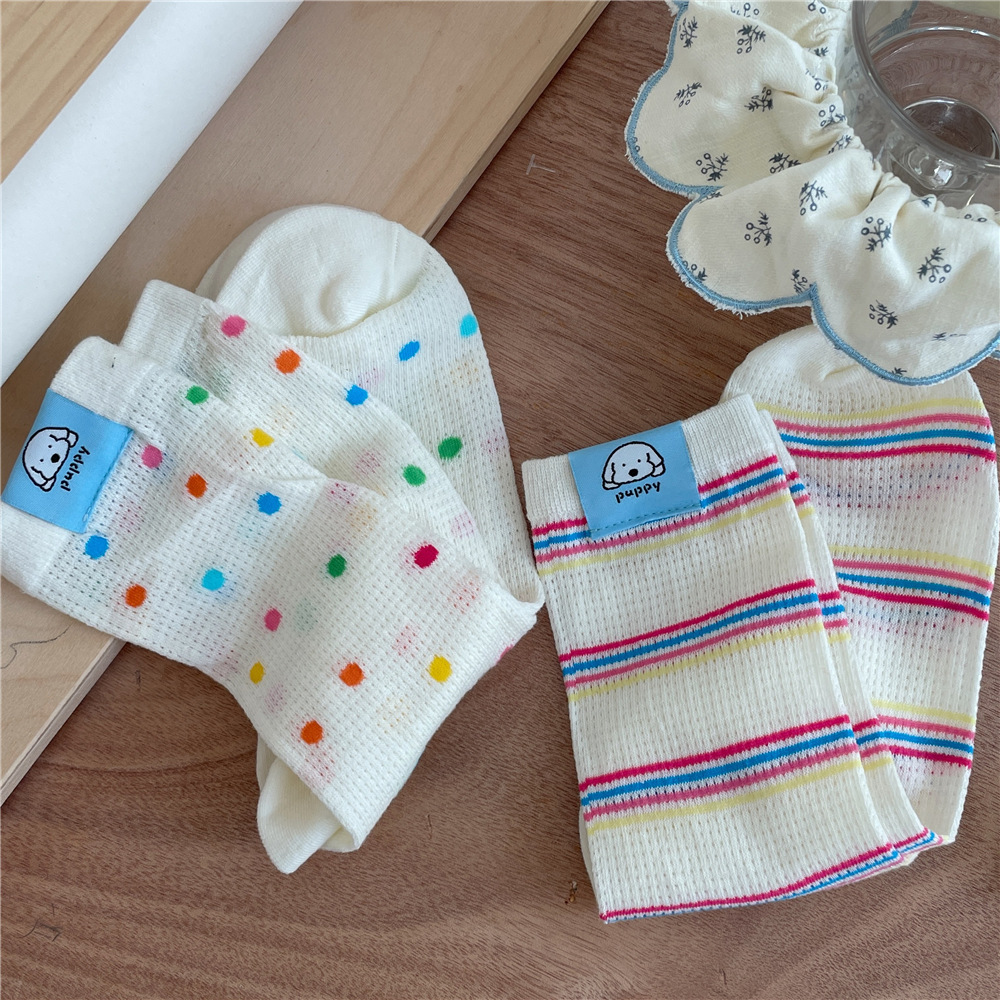 IOULOR薄款puppy狗彩色中筒袜夏季新品堆堆袜透气吸汗袜子批发女详情30
