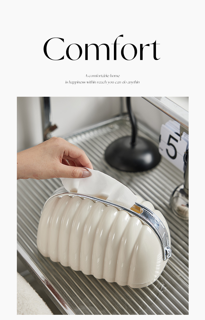 Light luxury spring tissue box, living room coffee table, Nordic-style desktop shell tissue box, cream-style small fragrance tissue box pic 4