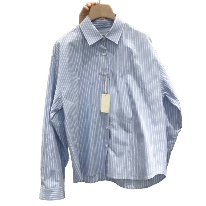 韩国东大门2024新款气质翻领条纹上衣宽松显瘦长袖衬衫女详情8