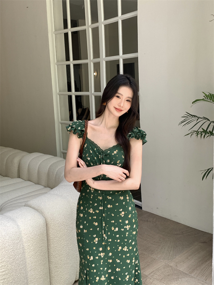 秀熙熙十三行2024夏季新款气质印花复古高腰短袖连衣裙女BS88041详情18