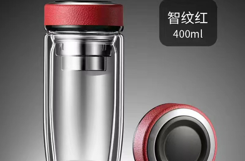 Thickened double-layer glass cups, large-capacity tea-water separation cups, business tea brewing cups, car-mounted goose egg cups, gift printed words pic 40