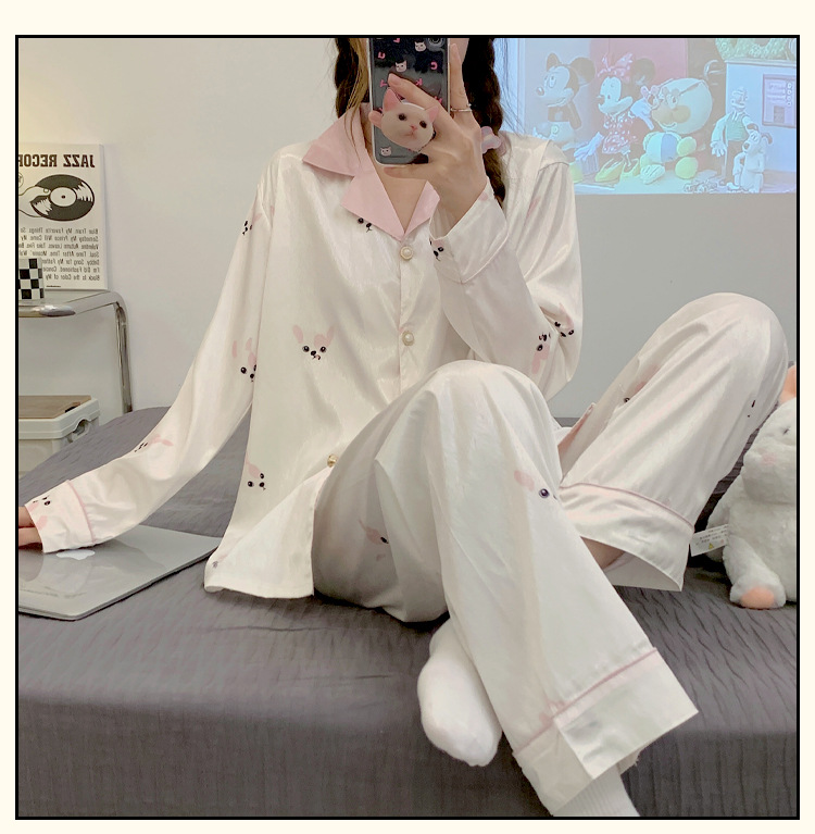 Pure Desire High-end simple long-sleeved pajamas for women Spring and Autumn 2023 new large-sized home wear set that can be worn outside pic 10