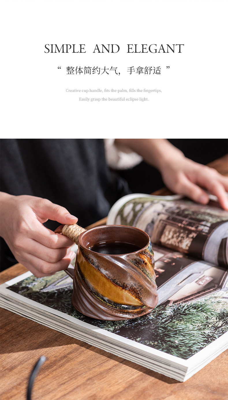 Japanese-style retro spiral hemp rope creative ceramic cups, office mugs, water cups, afternoon tea cups, coarse earthenware coffee cups pic 13