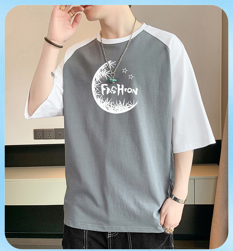 2023年新款棉短袖t恤男夏季潮流宽松服潮牌港风学生五分袖圆领T恤详情11