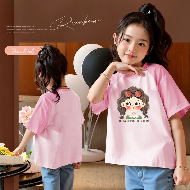 女童夏装T恤短袖2025新款中大童夏季女孩拼色半袖纯棉上衣儿童装详情8