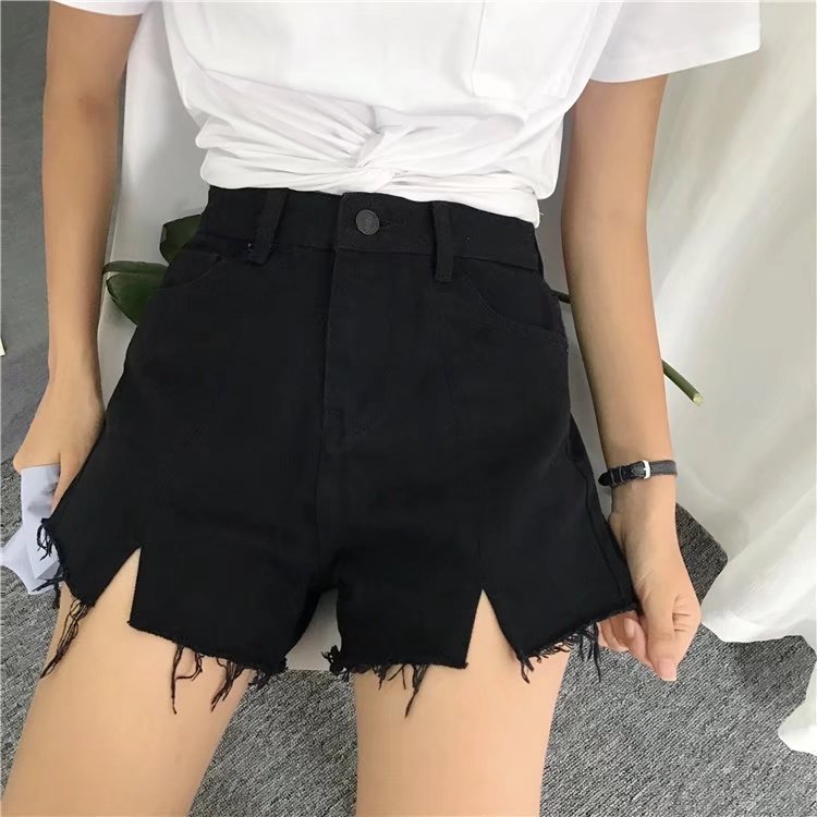 New Korean-style loose student high-waisted chic pants, hot pants with frayed edges and slit denim shorts for women pic 13