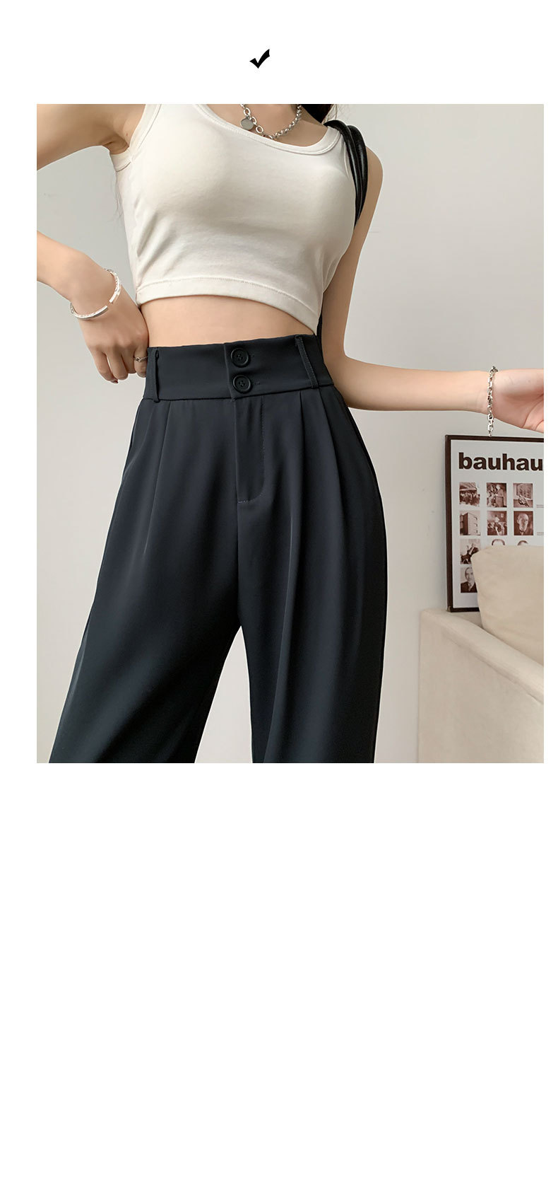 阔腿裤女春秋高腰显瘦垂感梨形身材裤子直筒拖地裤双扣休闲西装裤详情25