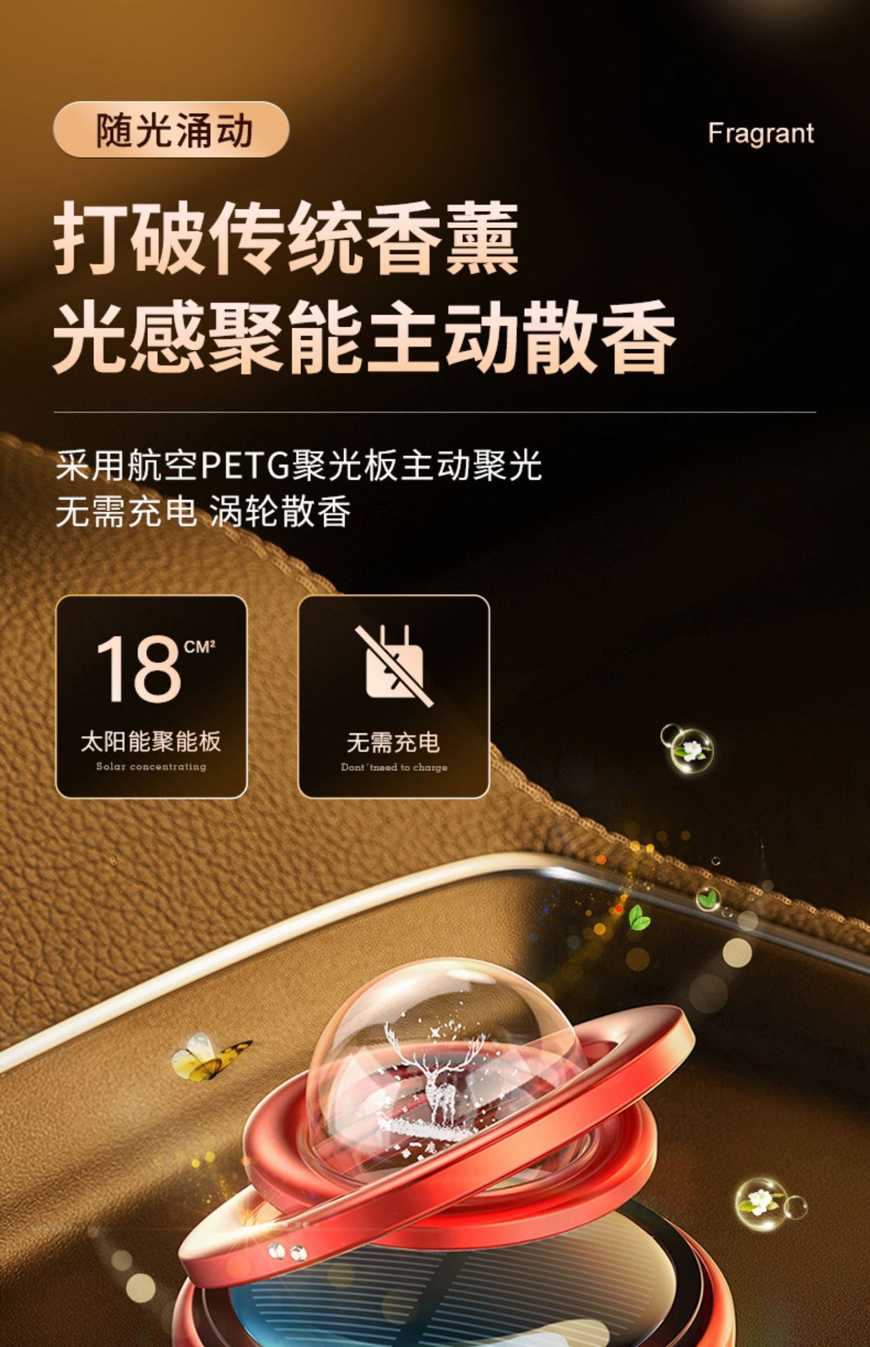 批发铝合金星际车标创意装饰品香薰持久留香太阳能旋转车载香水座太阳能星际车载香薰详情8
