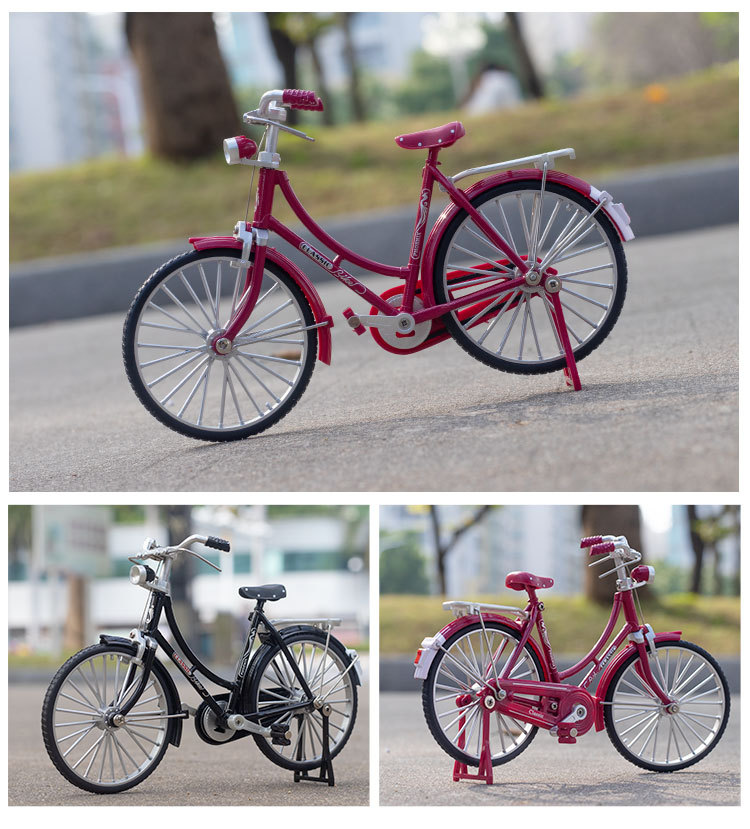 1：10二八大杠女士复古合金自行车礼品仿真传统转向滑行打气筒款详情12