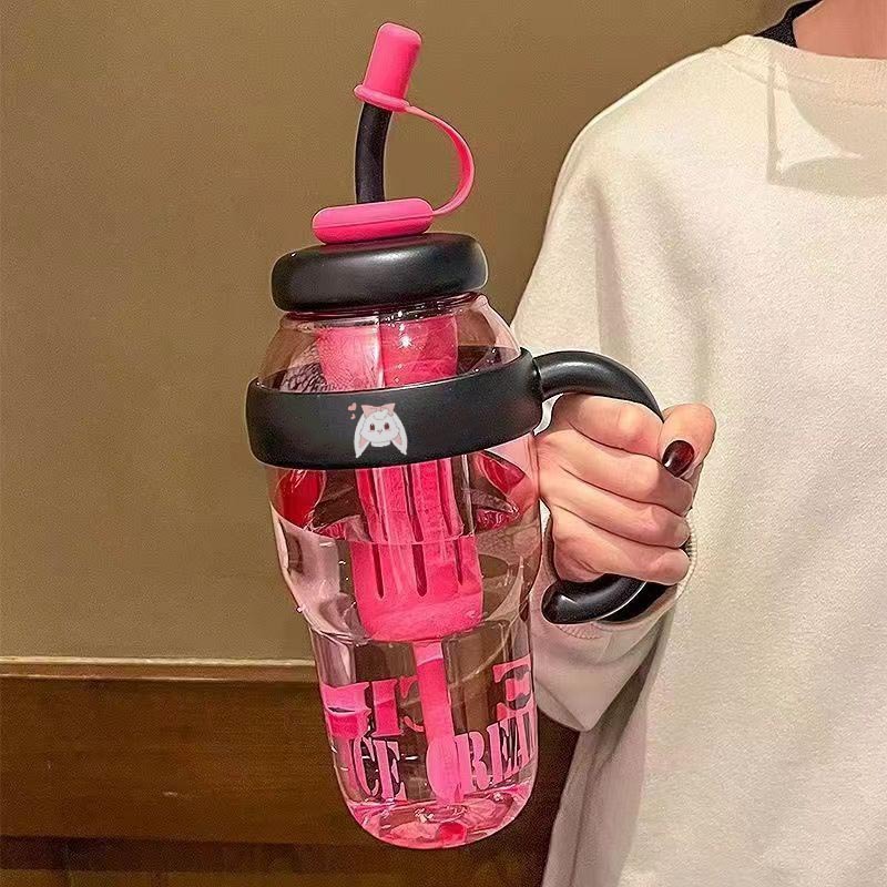Korean version simple large-capacity plastic straw cup, portable sports water cup for adults, boys and girls, and students, creative and casual cup pic 7