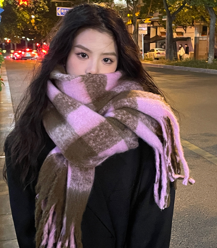 秋冬季围巾女千鸟格仿羊绒针织保暖加厚高级感韩版学生情侣围脖详情10