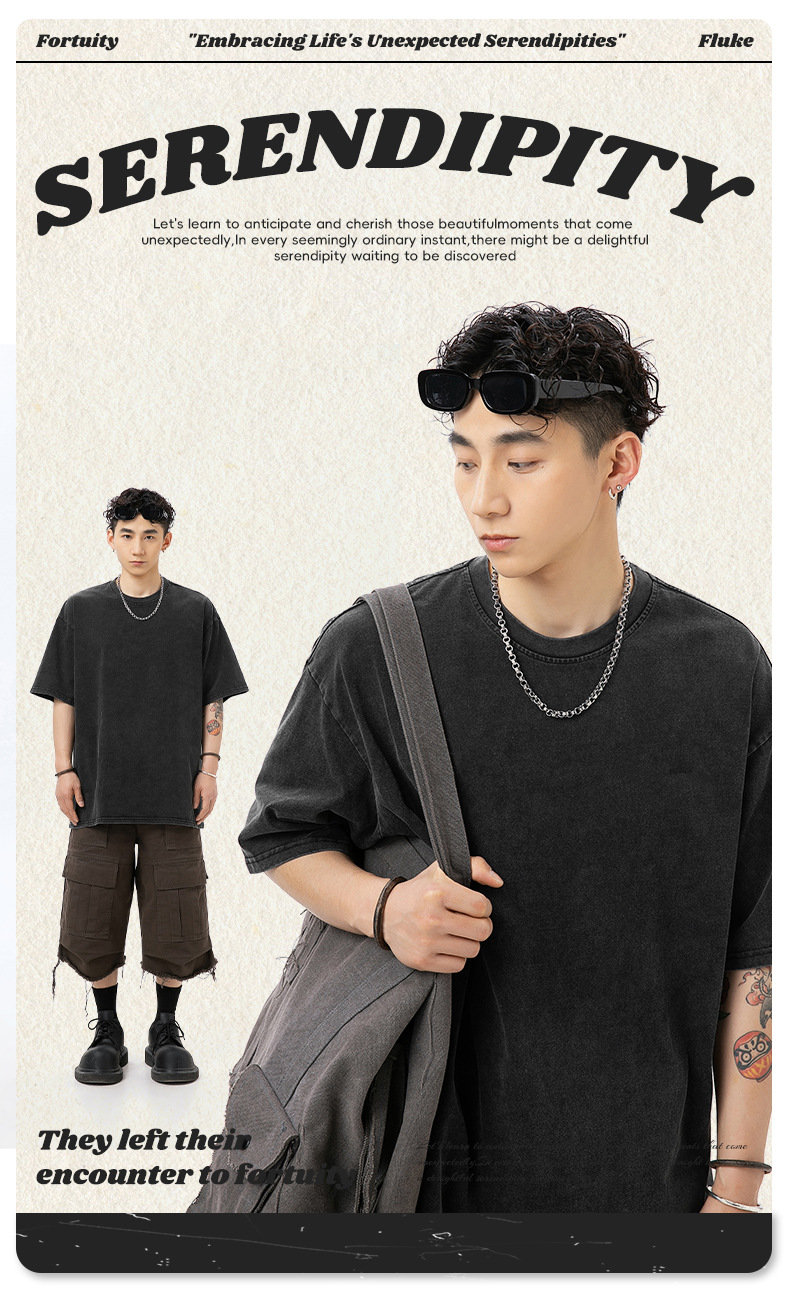 270g重磅复古水洗纯棉基础款短袖T恤男宽松夏季新款情侣美式体恤详情2