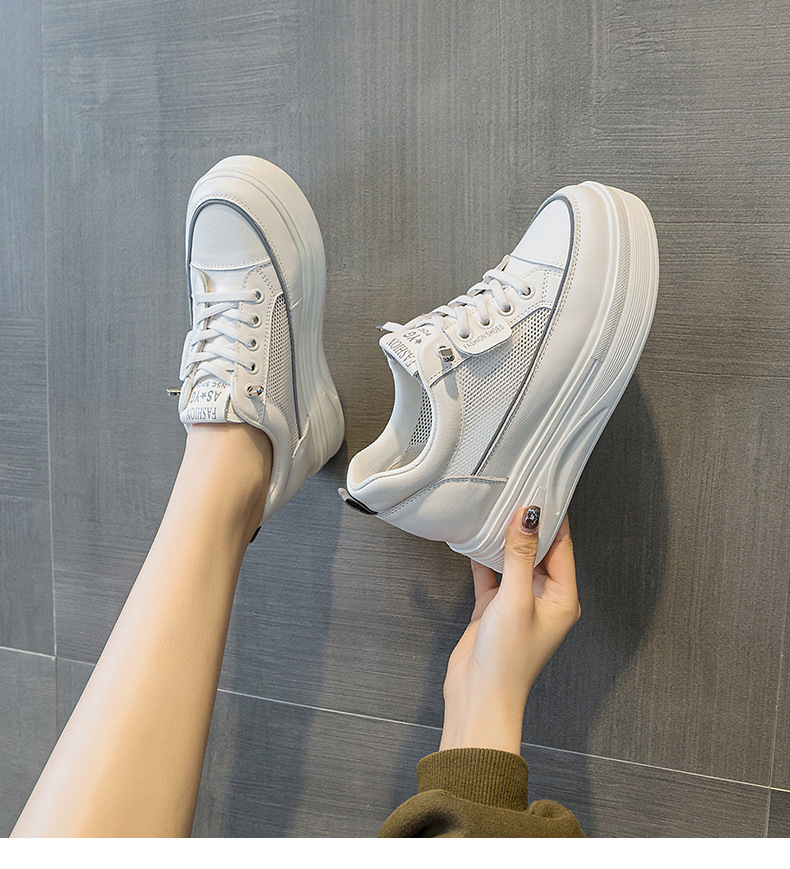 头层牛皮小个子内增高小白鞋松糕厚底运动鞋夏季网面透气休闲女鞋详情22