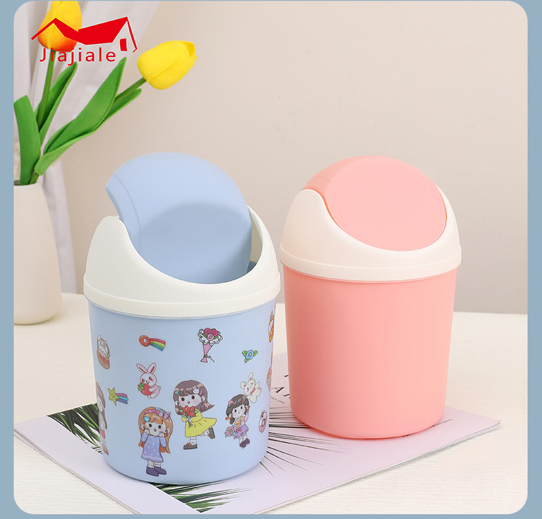 桌面垃圾桶小巧可爱迷你创意卡通多功能笔筒家用塑料送DIY贴纸详情12