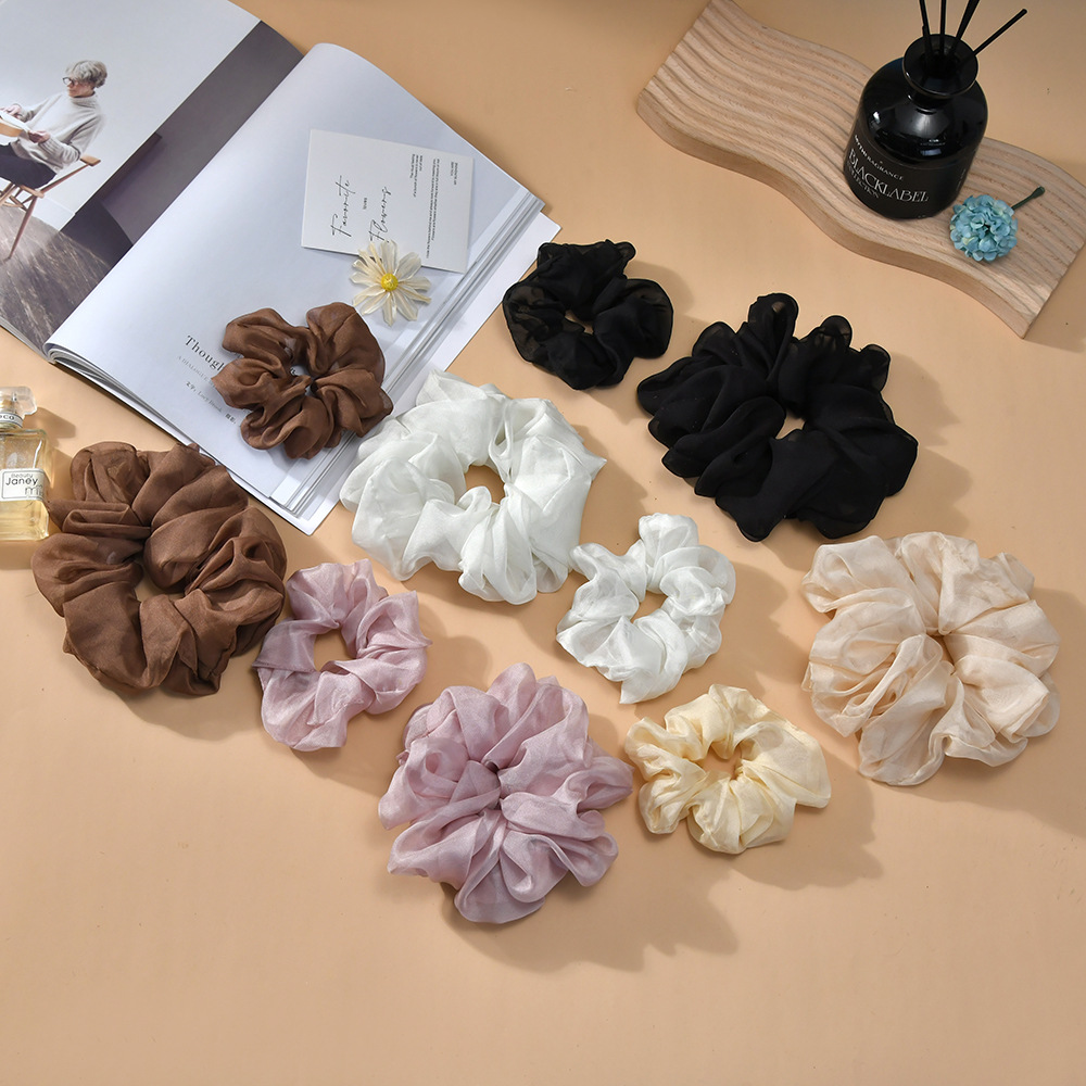 2023年新款大号纯色雪纺大肠发圈欧美女简约款扎头发皮筋厂家直供详情2
