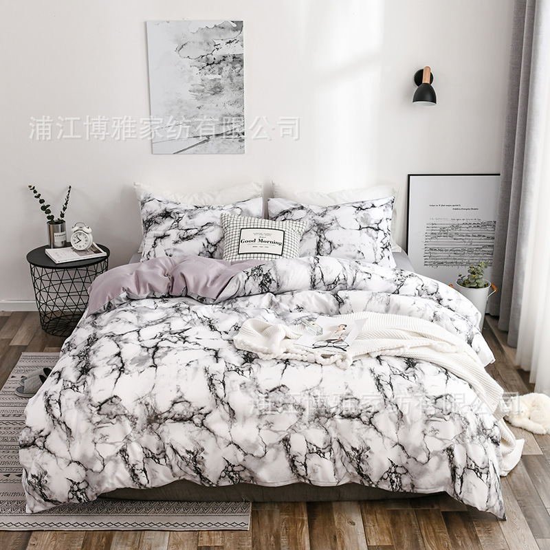 Boya Home Textiles Cross-border Amazon marble-patterned pure cotton plain printed quilt covers, pillowcases, two or three pieces bedding sets pic 4