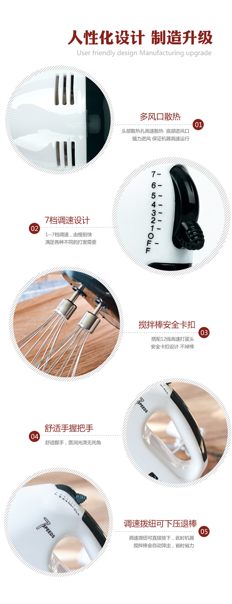 Cross-border SOKANY134 electric egg beater, household handheld mixer, egg white, cream baking and dough mixer pic 5