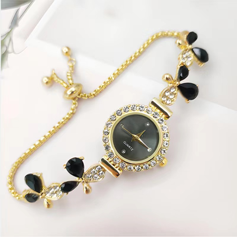 2024新款花型树叶镶钻女士手表气质时尚女款学生抽拉式手链表现货详情9