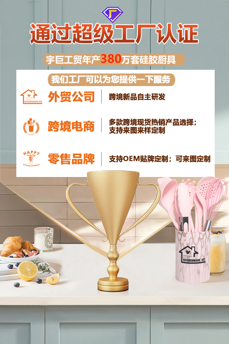 跨境硅胶锅铲汤勺12件套不粘锅耐高温硅胶铲家用硅胶厨具套装批发详情1