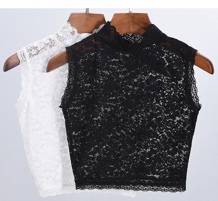 Lace high-neck false collar, versatile for children, stand-up collar base, decorative collar, sleeveless base, lace blouse, short style, sexy and transparent pic 12