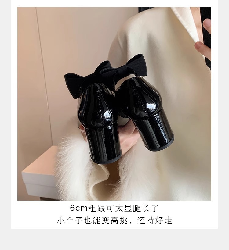 葡萄妈蝴蝶结玛丽珍鞋女法式高跟鞋真皮女鞋小香风粗跟制服皮鞋女详情11