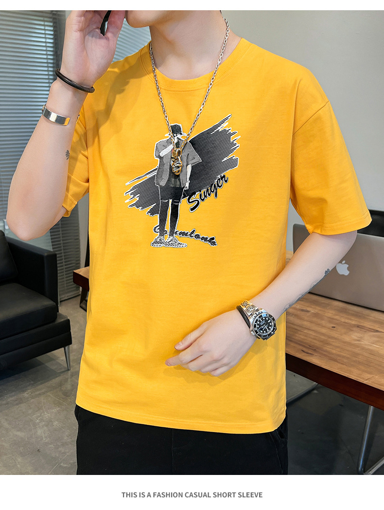 Short-sleeved T-shirt for men, 2022 Summer new Korean style trendy ins loose T-shirt, mid-sleeved cotton trendy brand, large size pic 52