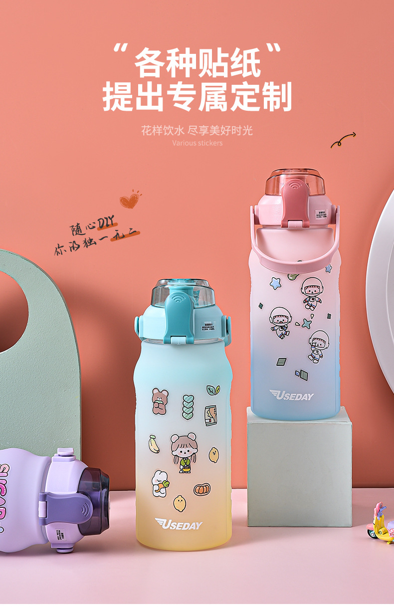 大容量新款水壶水杯大肚太空杯儿童吸管广告礼品水杯防漏塑料杯详情12