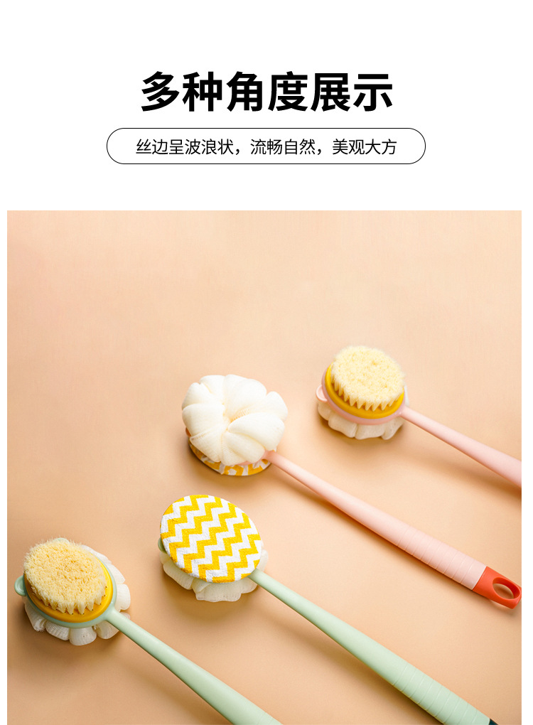 双面搓澡神器浴刷长柄软毛洗澡刷可拆卸搓澡巾沐浴球强力搓背刷子详情7
